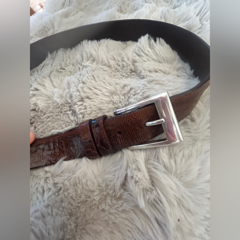 Bill Lavin Soft Collection Brown Distressed Leather Belt Vintage Silver Buckle